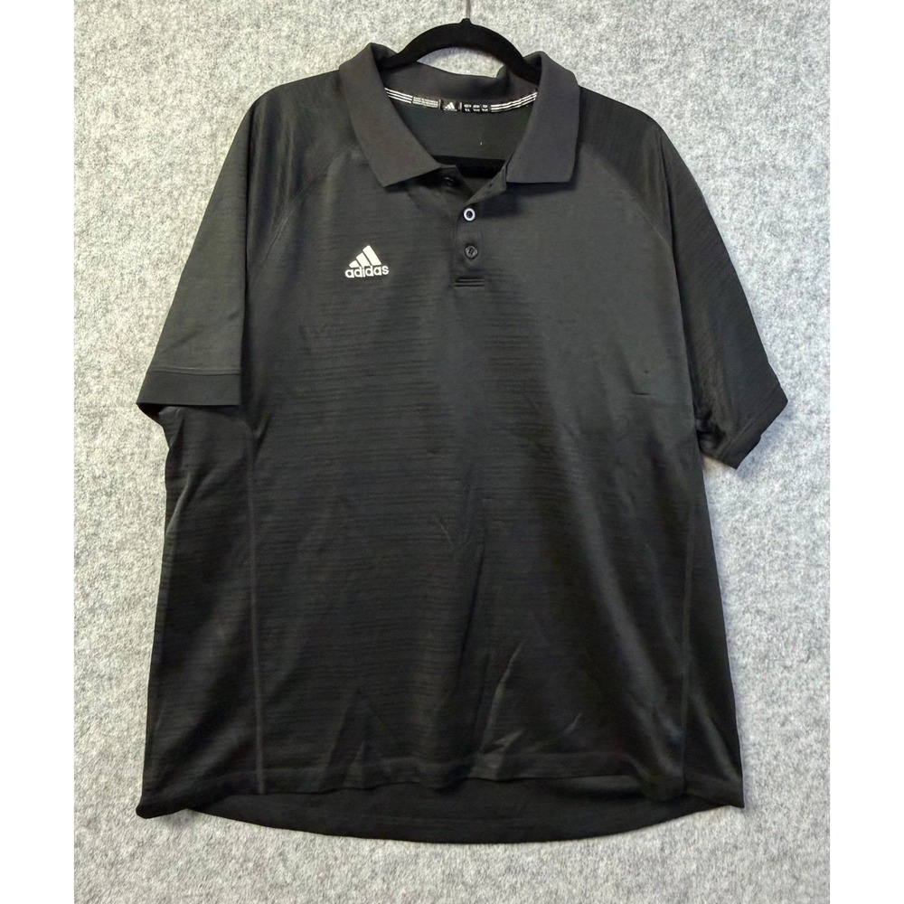 Adidas Mens XL Black Textured Performance Golf Polo Shirt Short Sleeve Raglan
